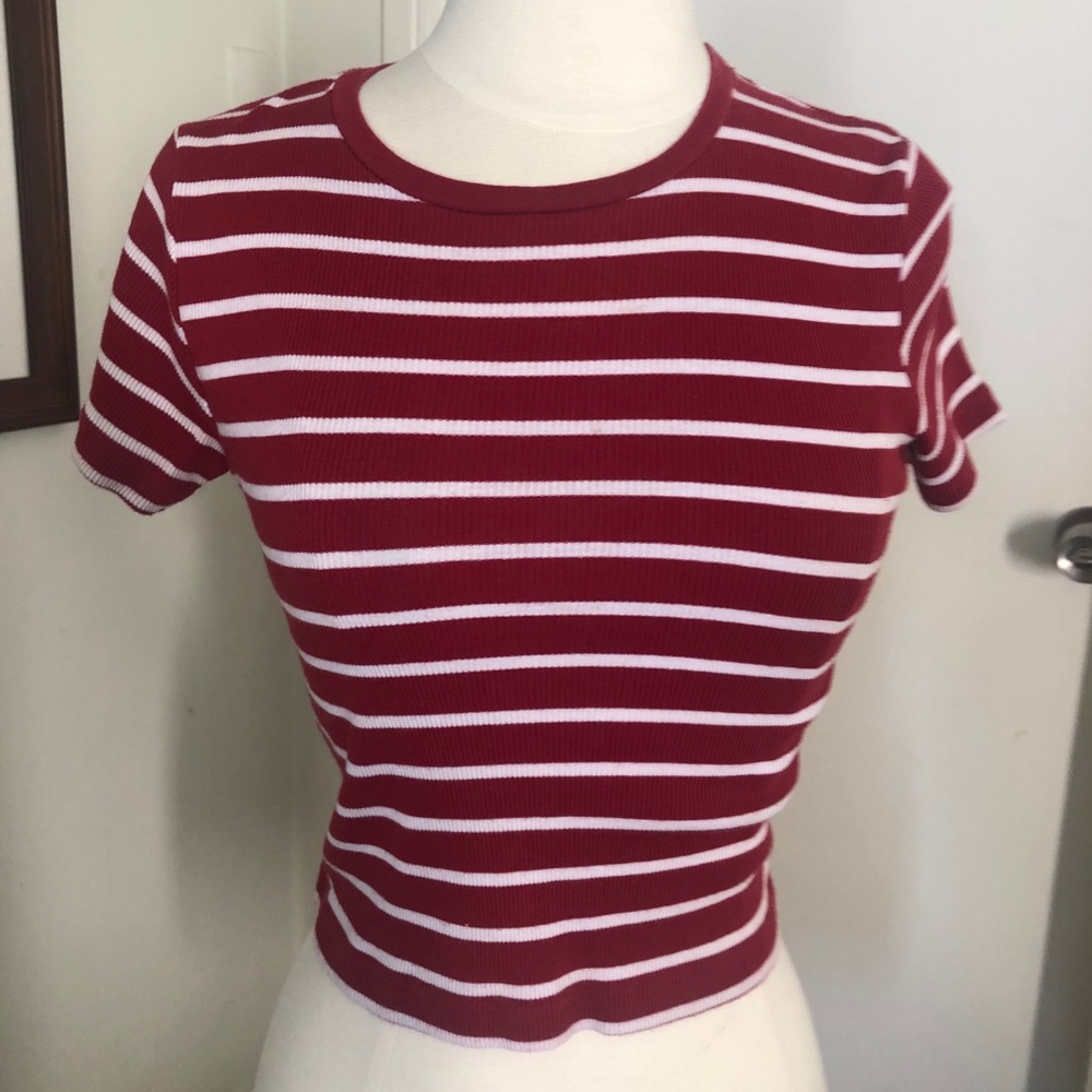 Brandy Melville red and white striped ribbed top